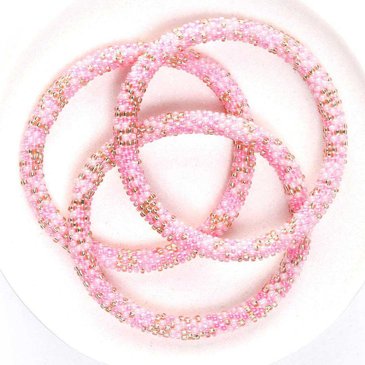 Pink Champagne Confetti Bead Bracelet-Top 7in