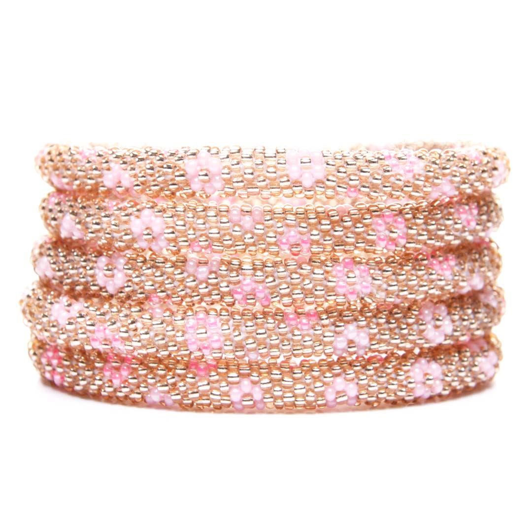 Pink Champagne Daisies Beaded Bracelet-Stack 6.5in