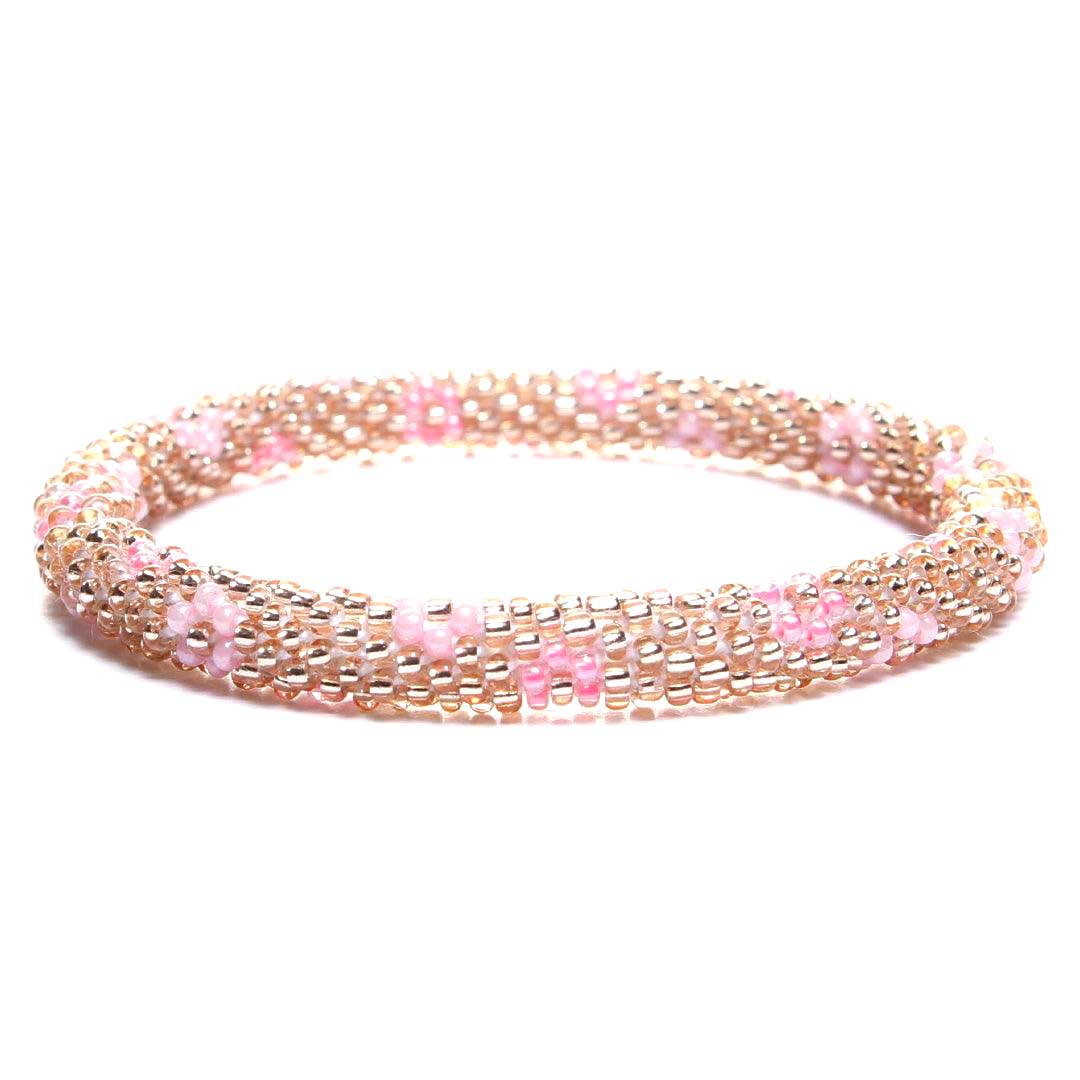 Pink Champagne Daisies Beaded Bracelet-Front 8in