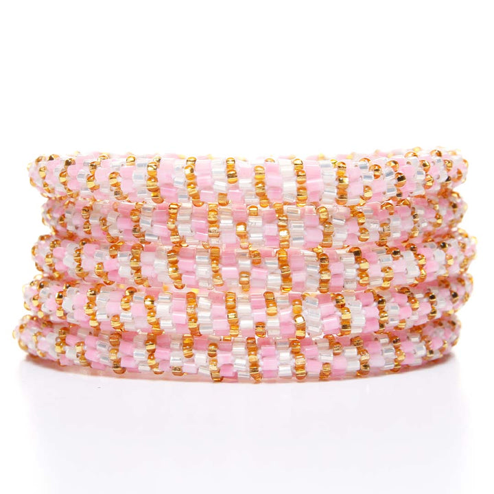 Pink Champagne Stripe Beaded Bracelet Stack