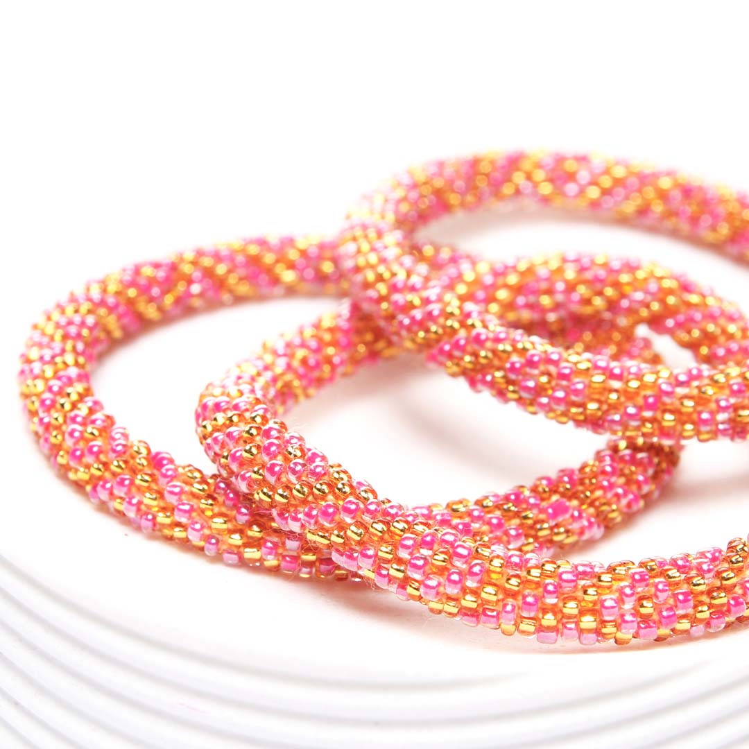 Pink Honey Shimmer Beaded Bracelet-Side