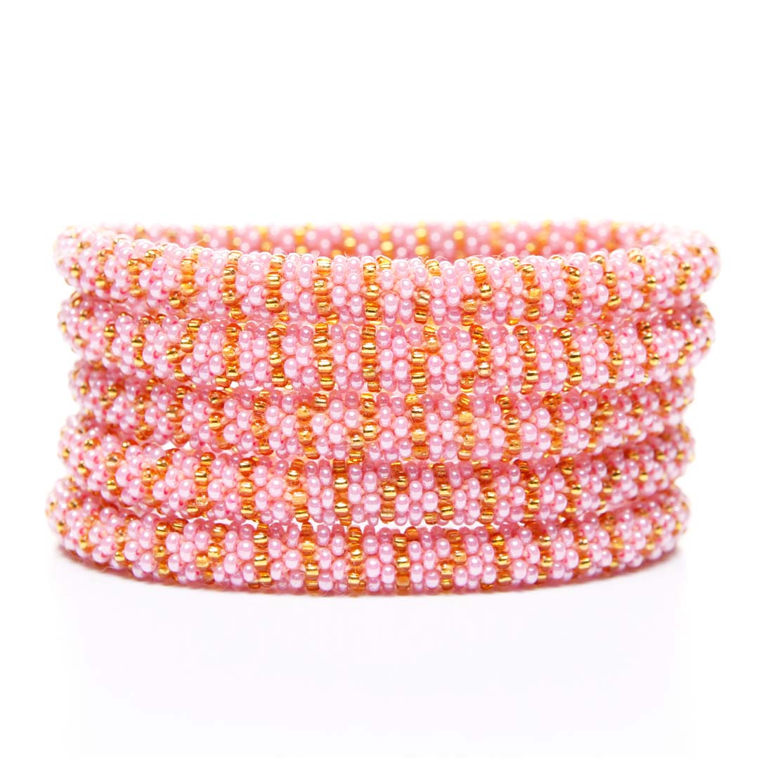 Pretty Pink Honey Stripe Beaded Bracelet-Stack