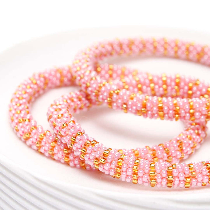 Pretty Pink Honey Stripe Beaded Bracelet-Side