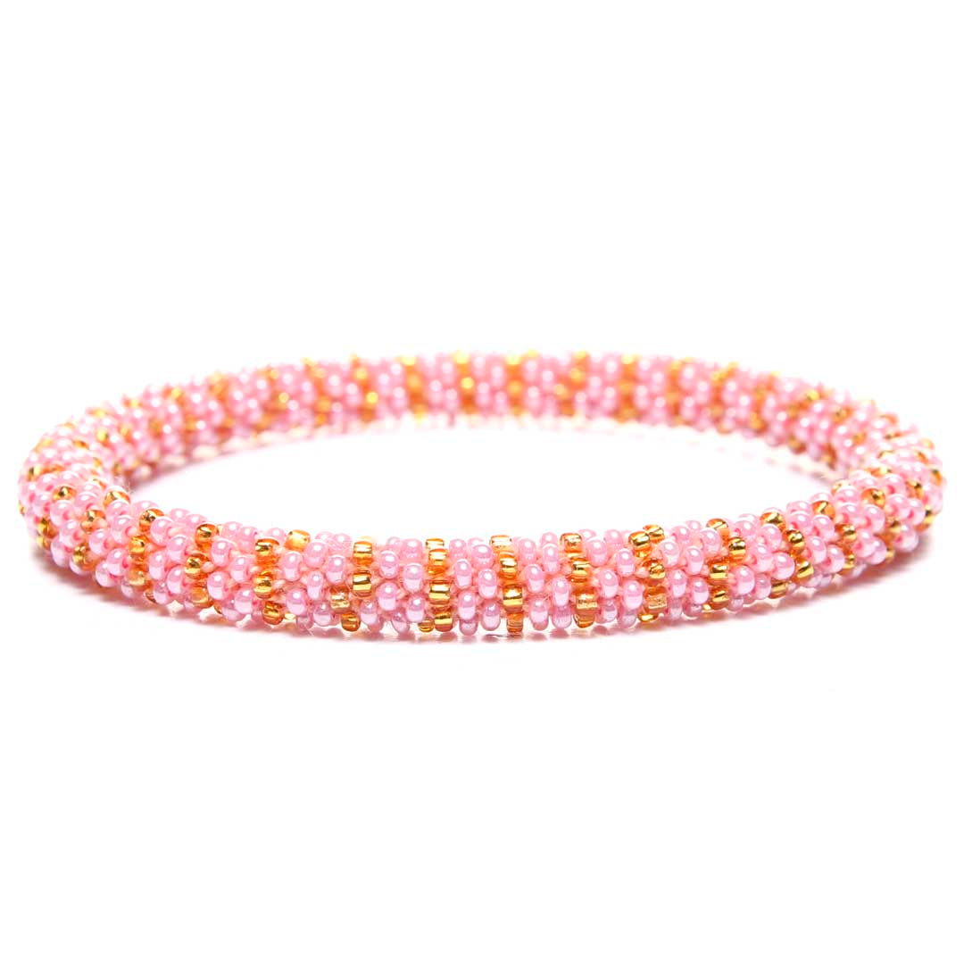 Pretty PInk Honey Stripe Bead Bracelet-Front