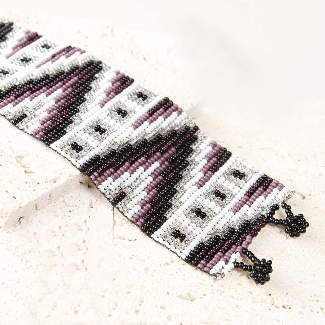 Snowy Plum Pyramids Loom Beaded Bracelet-1