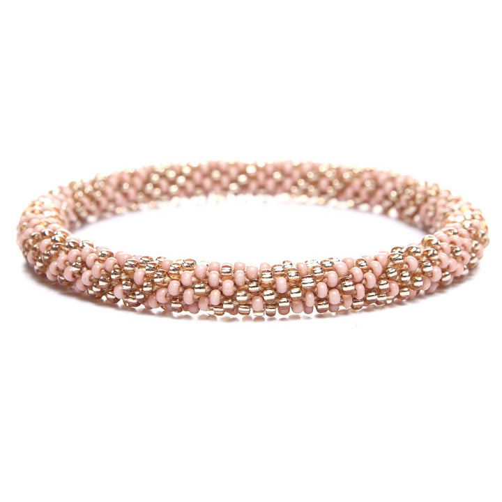 Sparkly Champagne Blush Crochet Beaded Bracelet-1