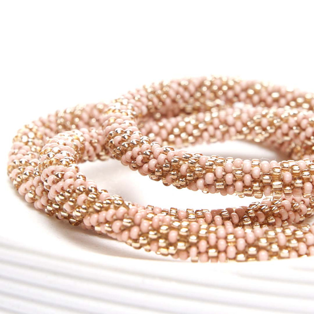 Sparkly Champagne Blush Crochet Beaded Bracelet-1 Side