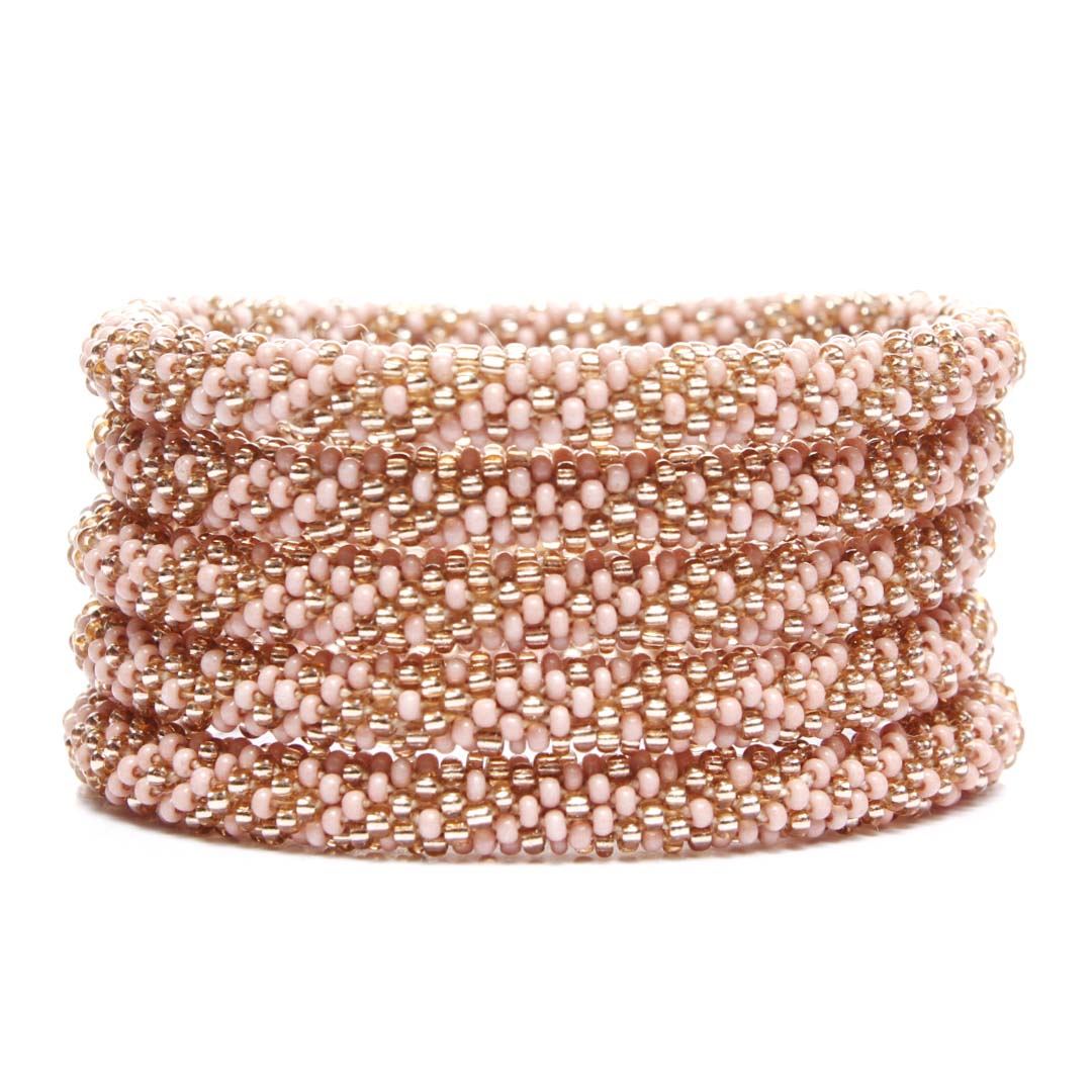 Sparkly Champagne Blush Crochet Beaded Bracelet-1 Stack