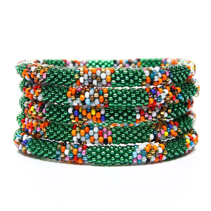 Sparkly Green Marble Stripe Beaded Bracelet