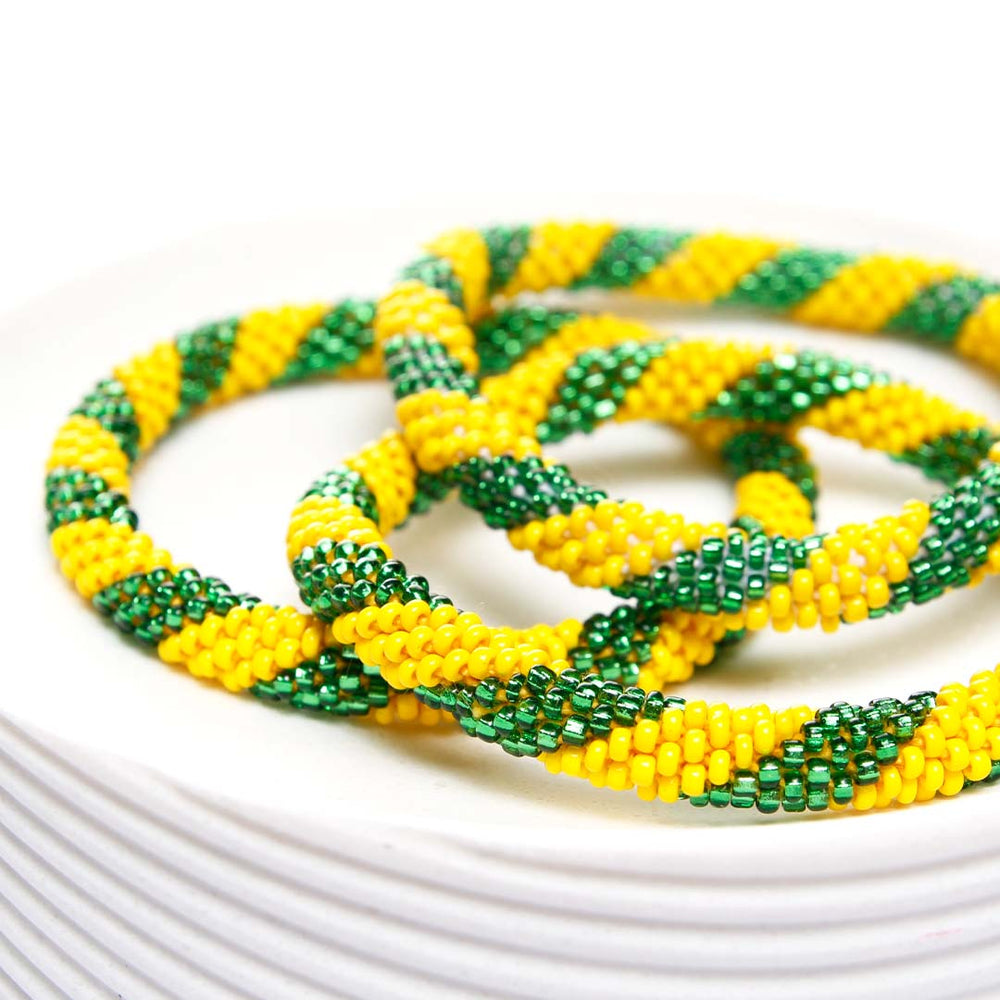 Sparkly Green & Yellow Twist Beaded Bracelet side