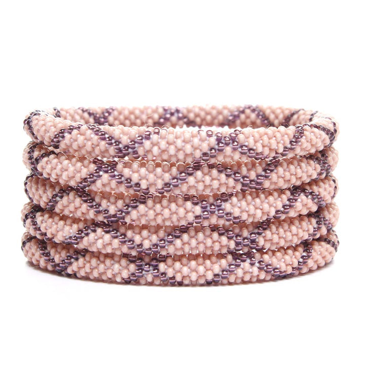 Sparkly Mauve & Blush Criss Cross Crochet Beaded Bracelet-1