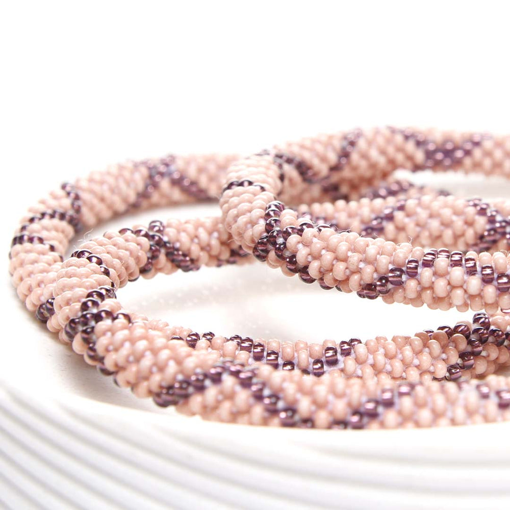 Sparkly Mauve & Blush Criss Cross Crochet Beaded Bracelet-1 Side