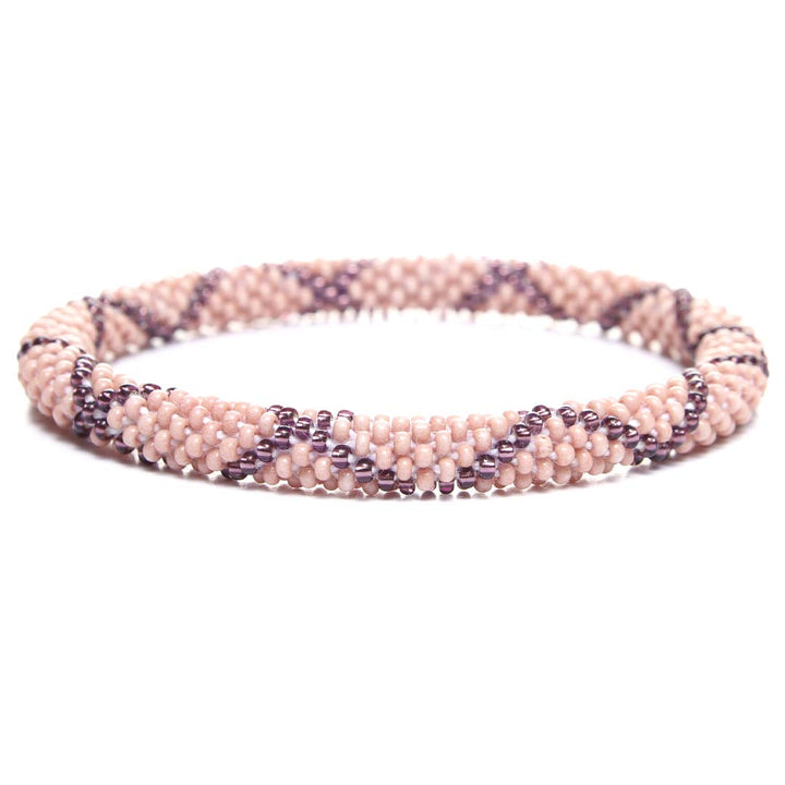 Sparkly Mauve & Blush Criss Cross Crochet Beaded Bracelet-3