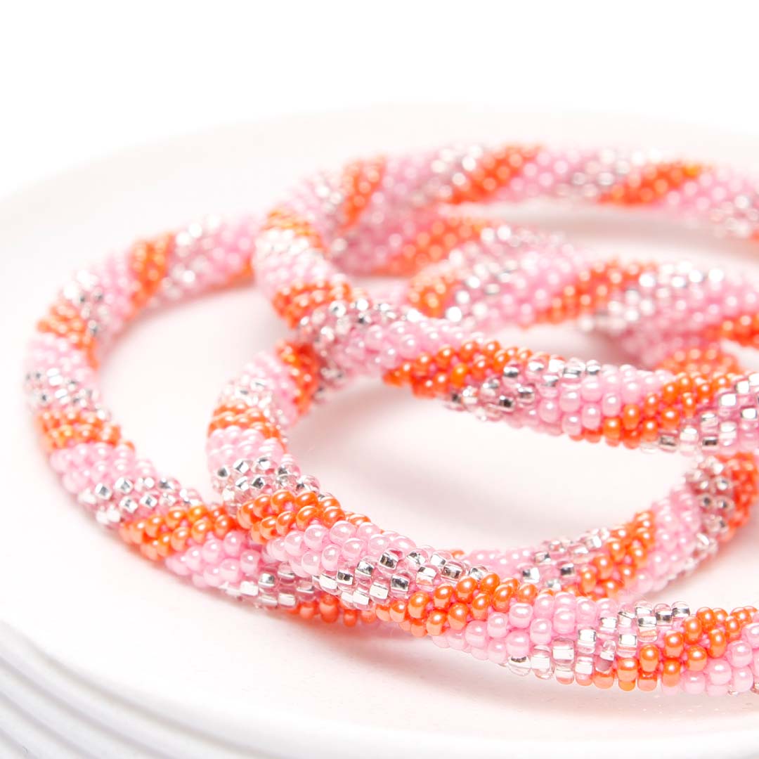 Sparkly Pink Coral Twist Beaded Bracelet-Side