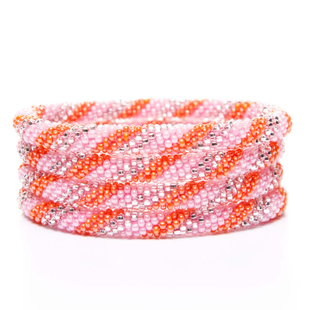 Sparkly Pink Coral Twist Beaded Bracelet-Stack