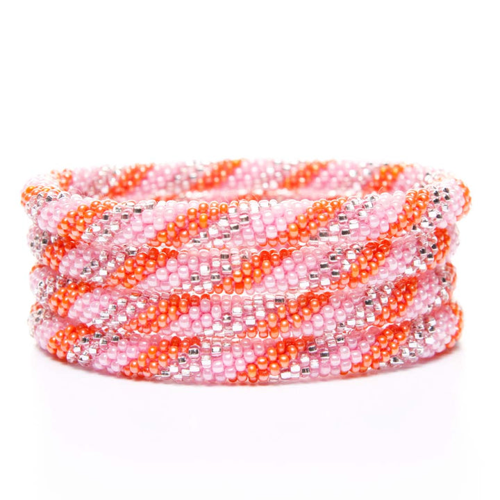 Sparkly Pink Coral Twist Beaded Bracelet-Stack