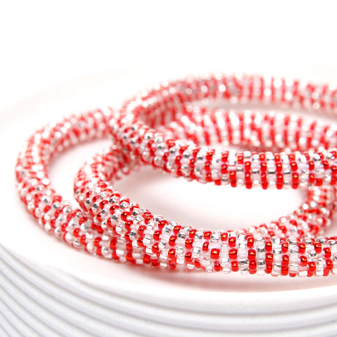 Sparkly Strawberry Stripe Beaded Bracelet