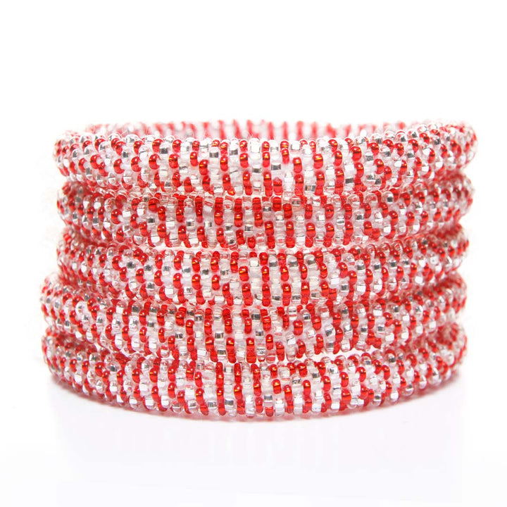 Sparkly Strawberry Stripe Beaded Bracelet STack