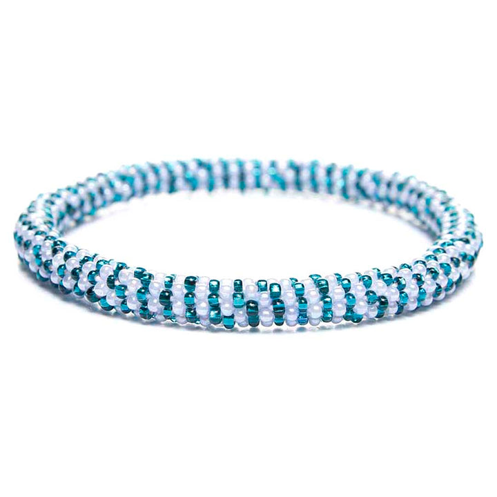 Sparkly Teal Dew Stripe Beaded Bracelet-Front