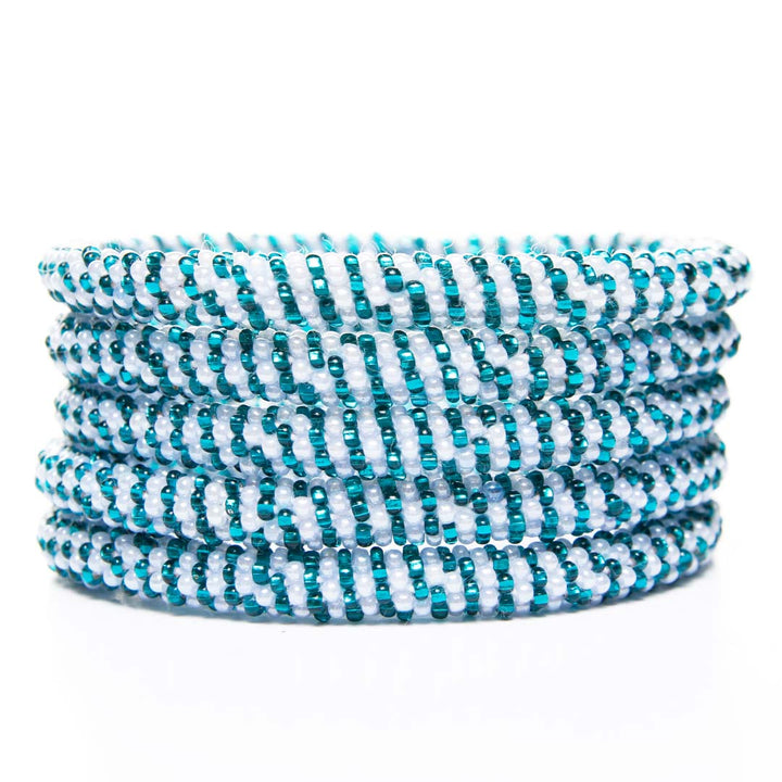 Sparkly Teal Dew Stripe Beaded Bracelet-Stack