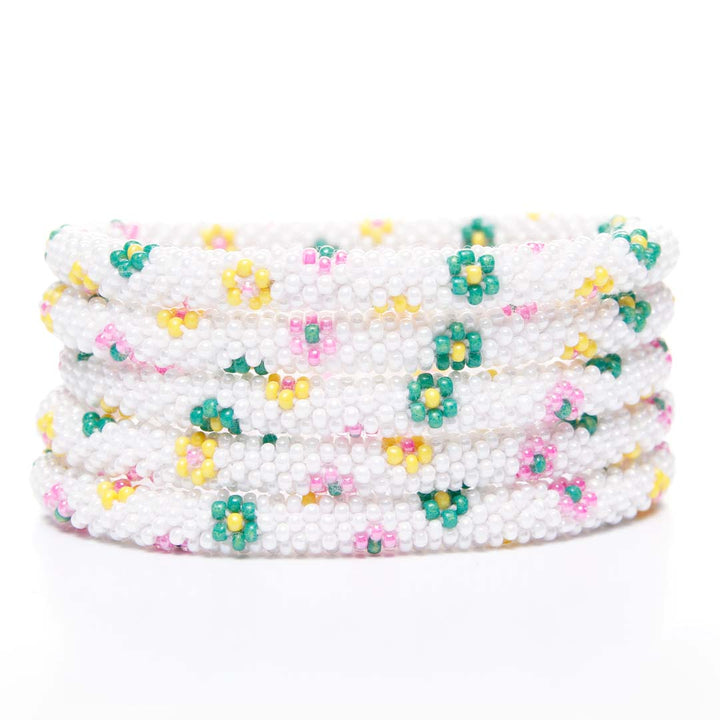 Spring Daisy Garden Beaded Bracelet stack