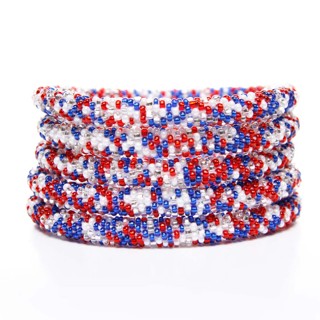 Star Spangled Sprinkles Beaded Bracelet stack 8in