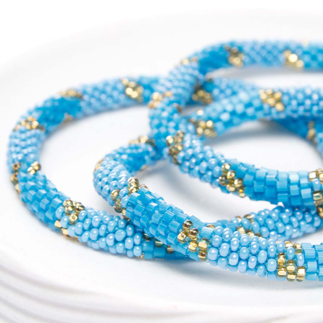 Turquoise Gold Shimmer Bead Bracelet-side