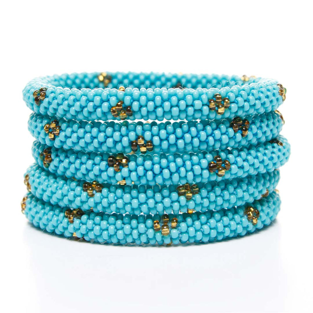 Turquoise Gold Sparkles Beaded Bracelet STack