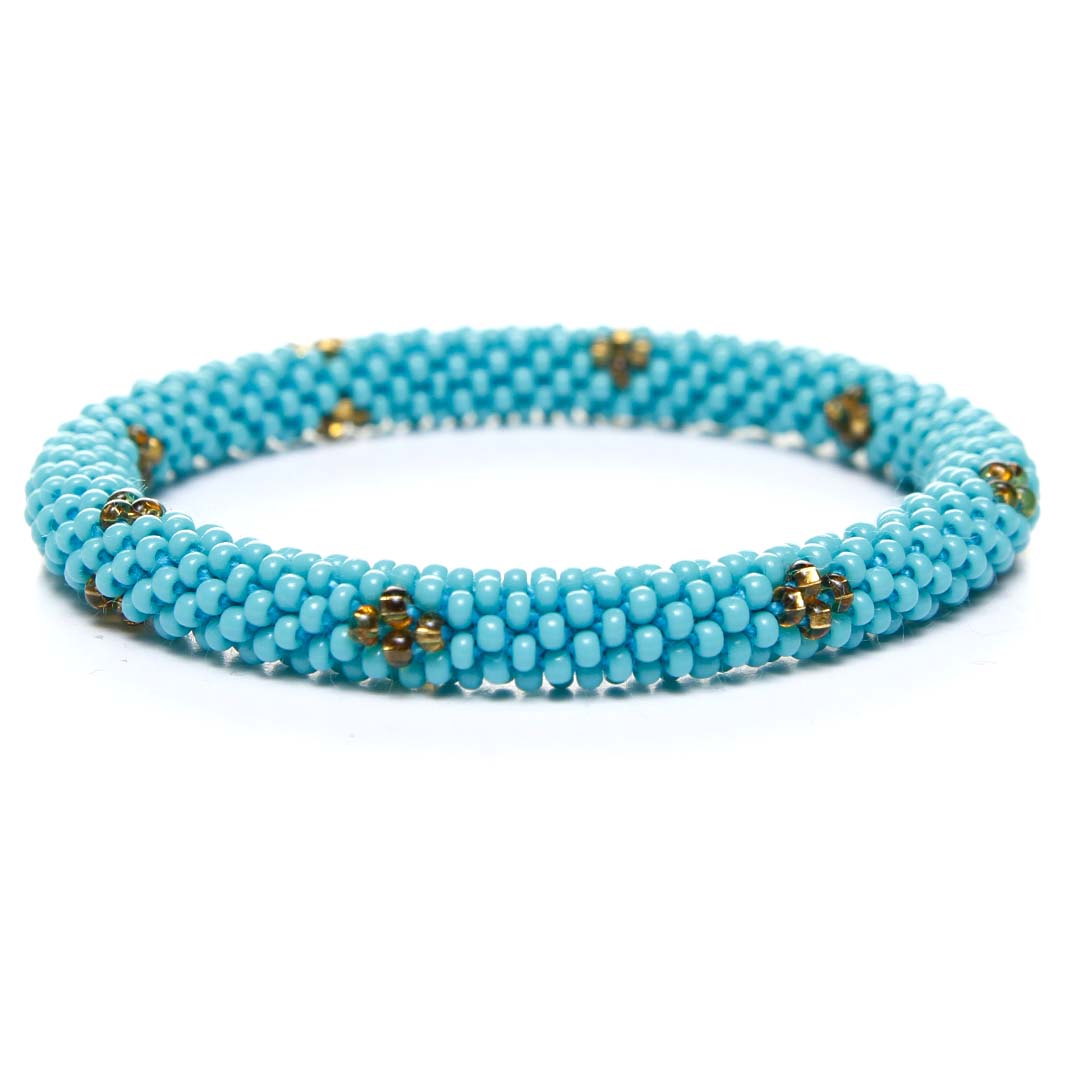 Turquoise Gold Sparkles Beaded Bracelet