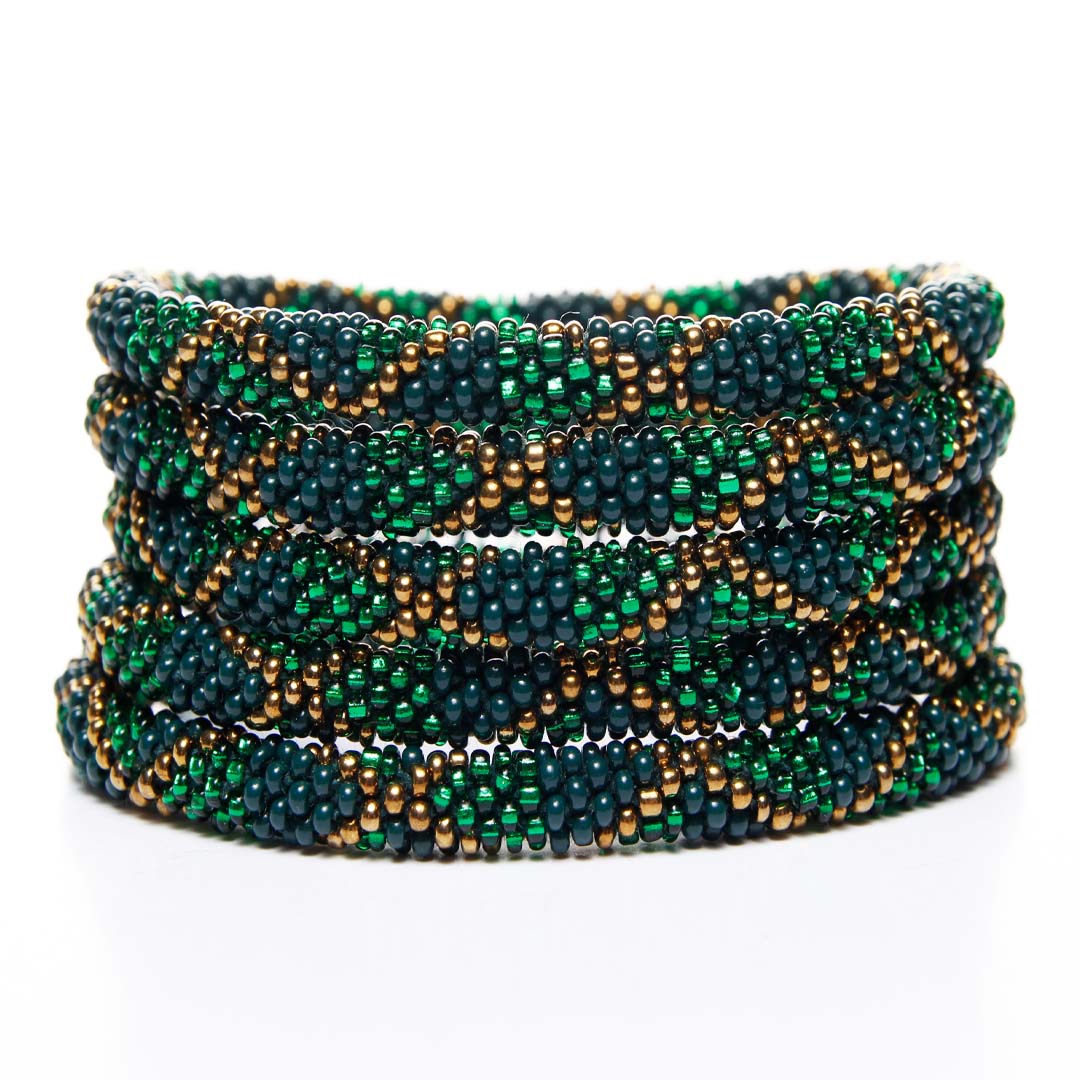 forest gold beaded bracelet stack