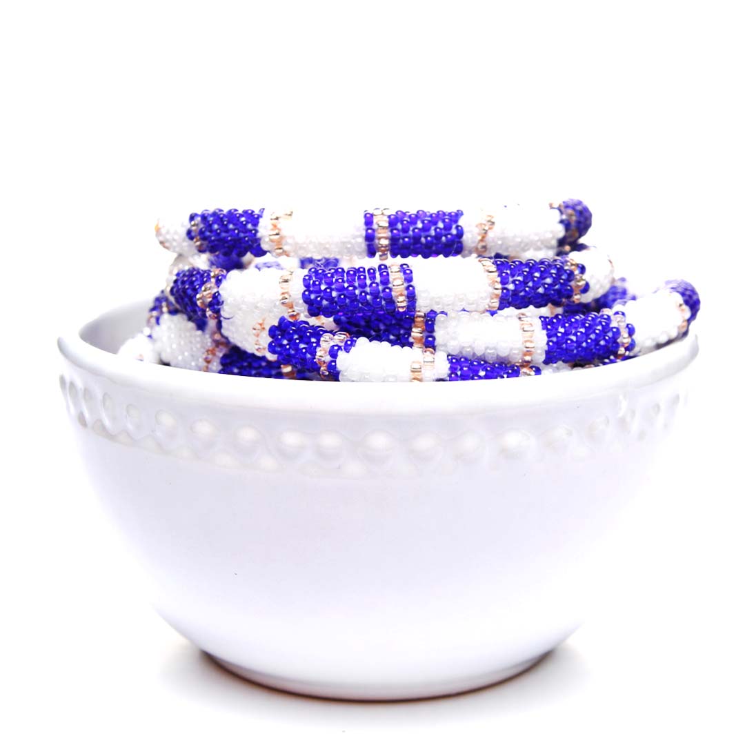 new england coast stripe beaded bracelet-white bowl