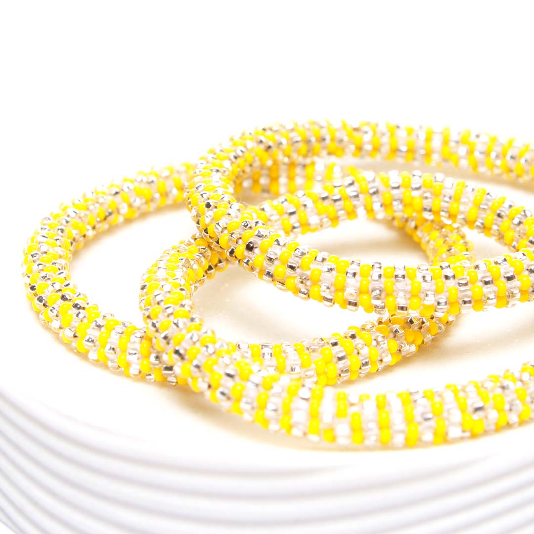 sparkling lemonade stripe bead bracelet-side 6.5in